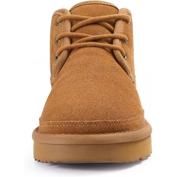 Women's Brown Genuine Suede Mini Fur Lined Ankle Boots Short Lace Up Snow Boots - Picture 4 of 8